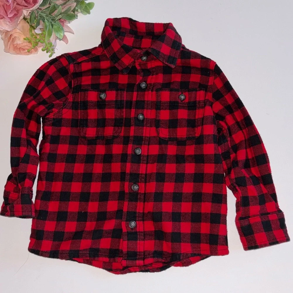 Oshkosh 3T Red Black Flannel Button Down Shirt Christmas Shirt 3T Buffalo